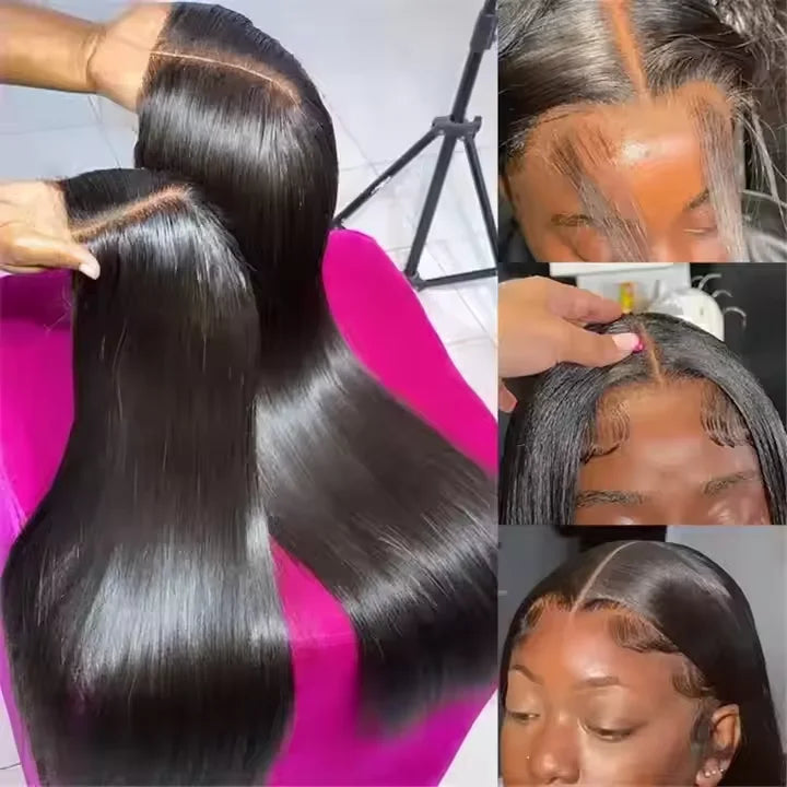 13x6 Raw Indian Lace Frontal Human Hair Wig ,HD Transparent Full Lace Frontal Wigs, Brazilian Straight Curly Wig for Black Women