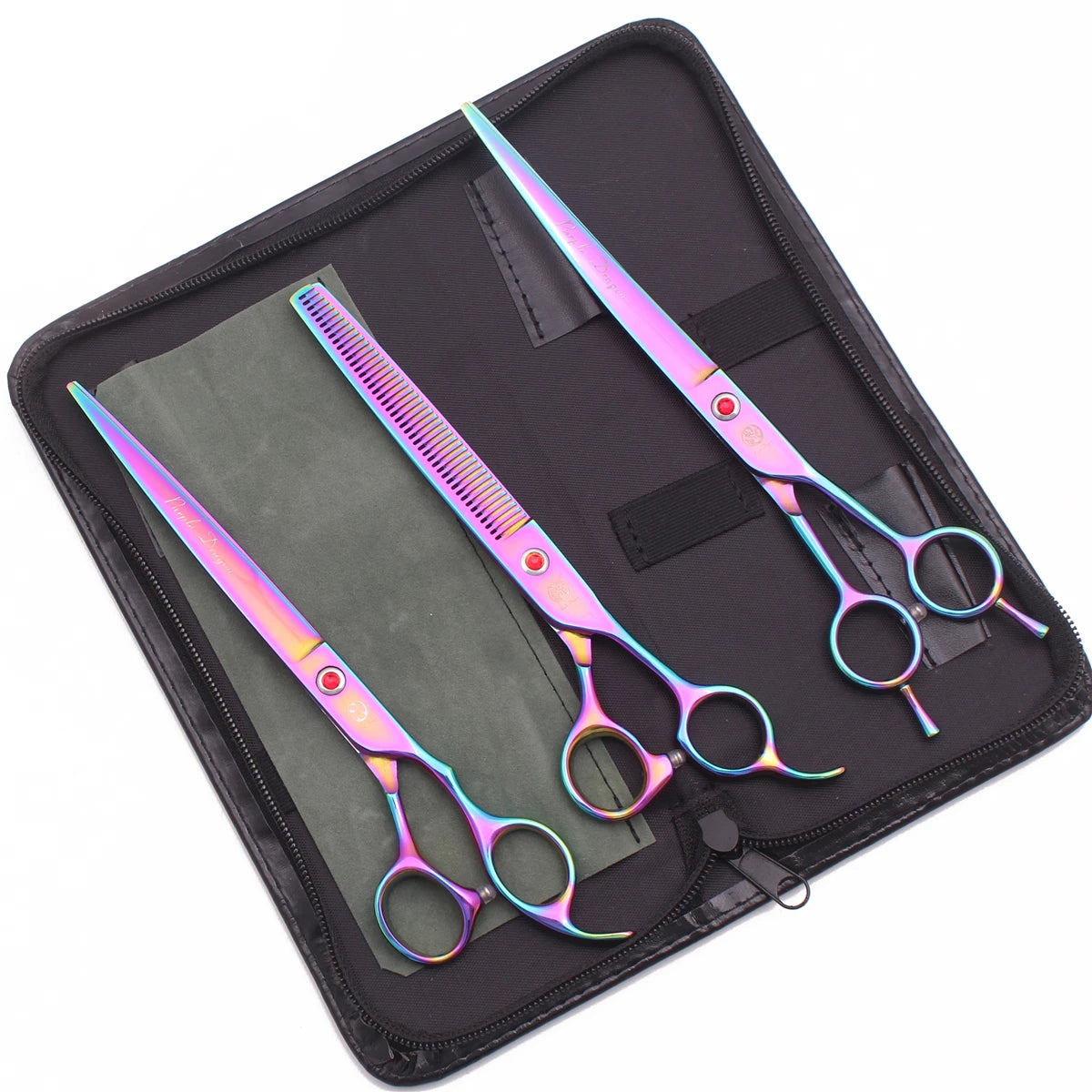 Purple Dragon Pet Grooming Scissors Kit 7.5" 8" Stainless Rainbow Straight Shears for Dogs Thinning Shears Curved Shears Z3005