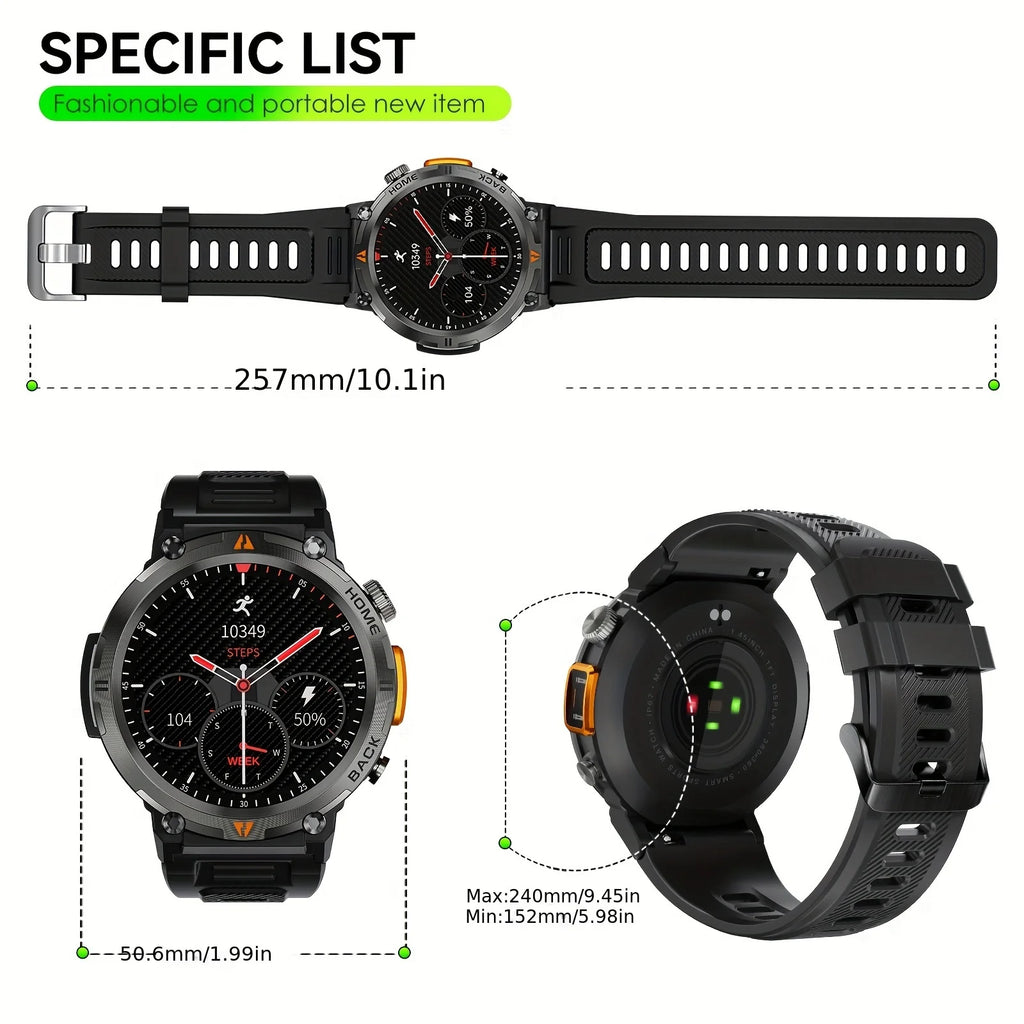 Wireless Calling EIGIIS Smart Watch for Men - LED Lighting Outdoor Sports Watch - Weather Remote Photo Music Control Smartwatch