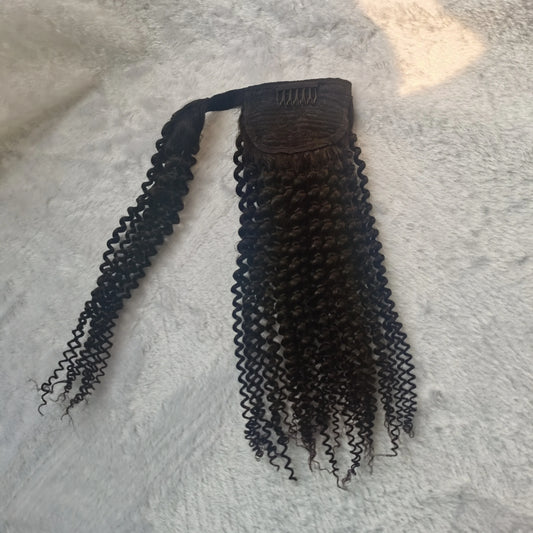 2024  Black Ponytail 18inch Indian Human Hair Extensions Afro Kinky Curly Hair Ponytails