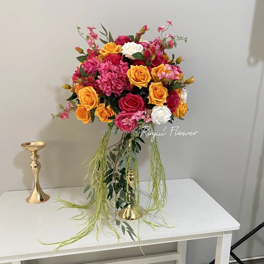 Luxury Wedding Table Candelabra Flower Centerpieces Artificial Flower Arrangement Ball for Display Drops