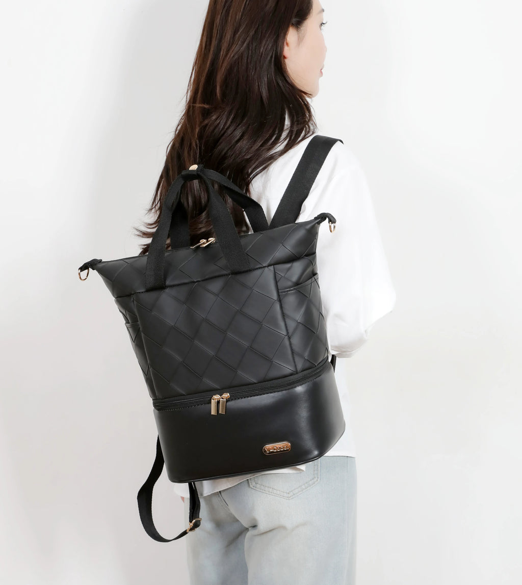 V-COOOL Hot Selling PU Quilted Diaper Bag Large Capacity Tote - Waterproof Mom Bag with Insulated Pocket