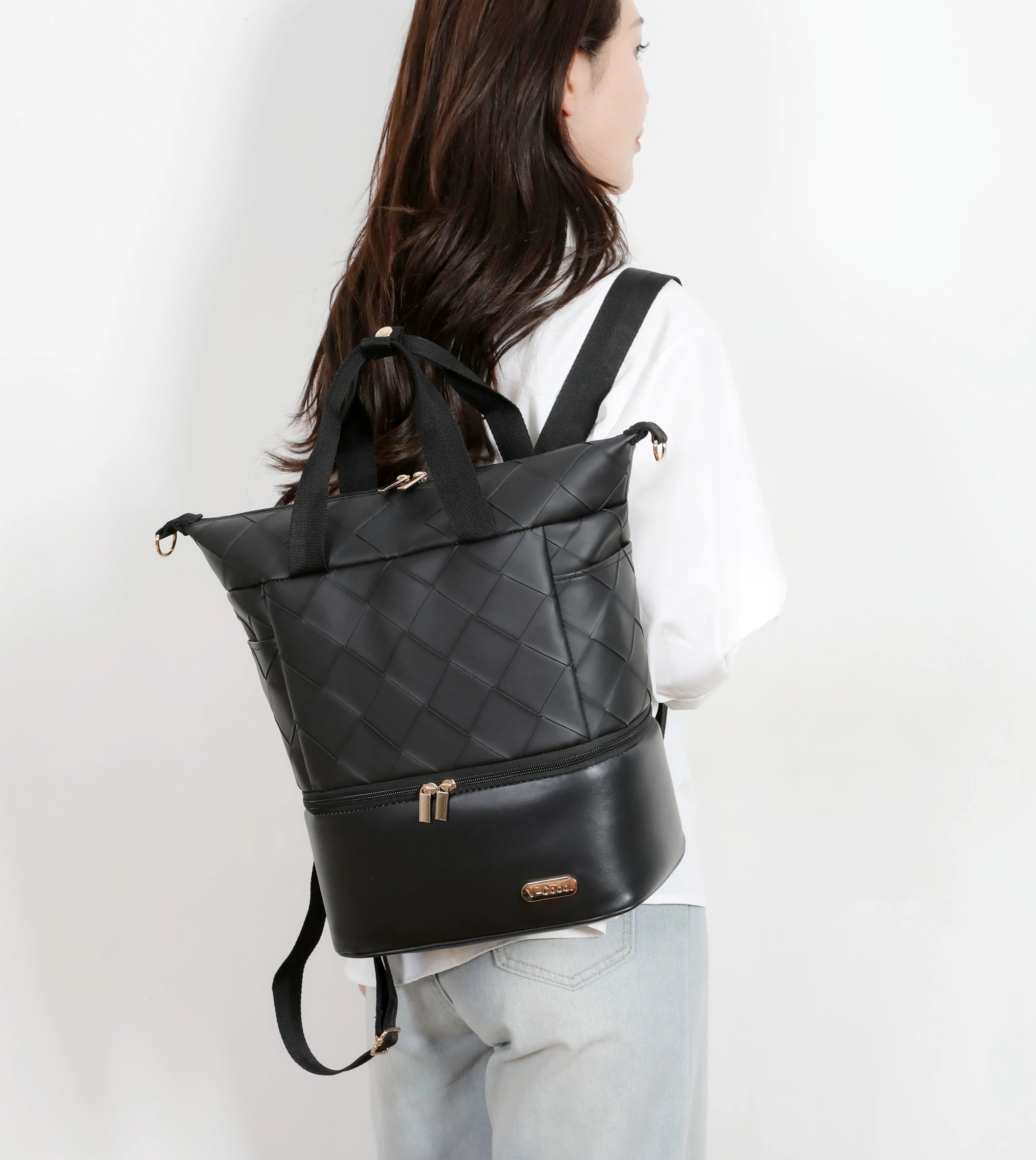 V-COOOL Hot Selling PU Quilted Diaper Bag Large Capacity Tote - Waterproof Mom Bag with Insulated Pocket