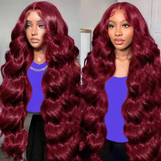 99J 13x4 Human Hair Body Wave Transparent Preplucked Lace Front Wig for Black Women Burgundy Wig Brazilin Virgin Human Hair Wig