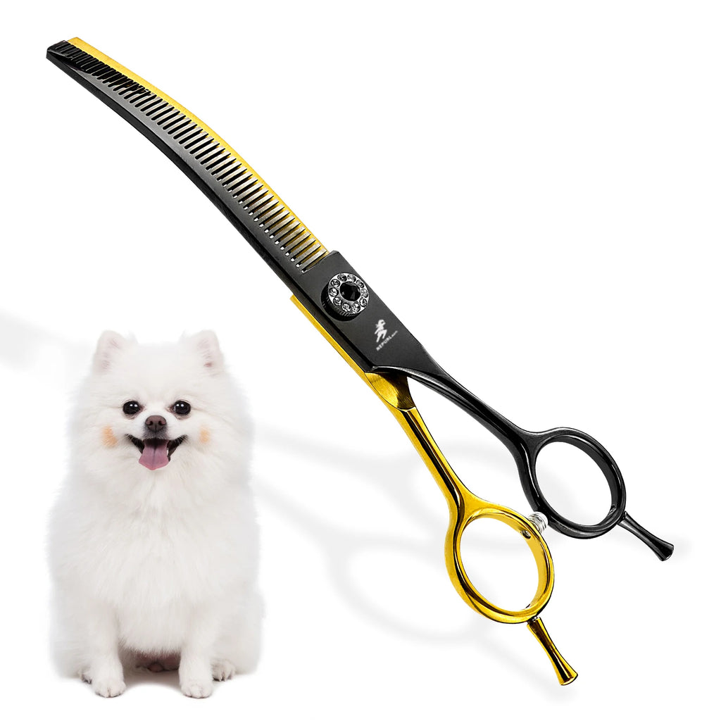 7.0 Inch  Black/gold 6CR Curved  Thinning Scissors  Paint  Shaped Scissors Pet Grooming Veterinary  Scissors PT-177