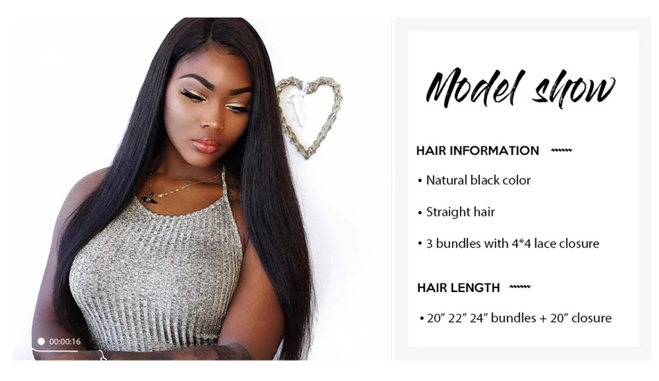 Unice hair Free Shipping Peruvian Virgin Hair With Closure 3 Bundles Peruvian Straight Hair Wefts 12A Grade Peruvian Middle Part
