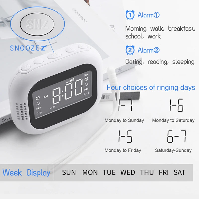 Modern LED Clock for Bedroom Analog/Digital Vibration Alarm with In/Out Wall Mount Electronic Movement