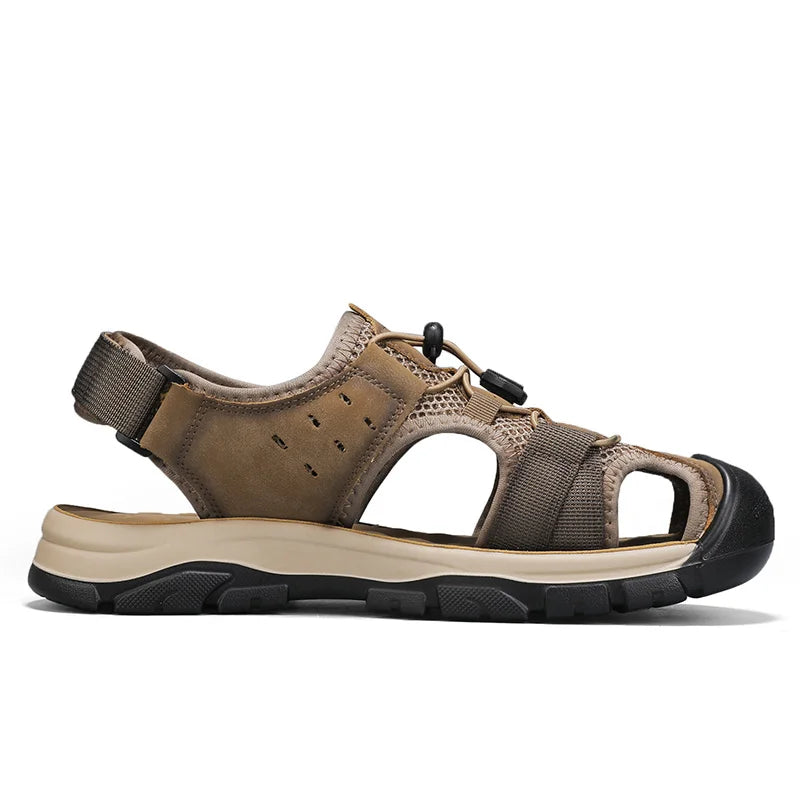 New High Quality Man Non slip Beach Sandals Closed Toe Safety Outdoor Elastic Real Leather Shoes Slipper for Men Hot Sale Arabic