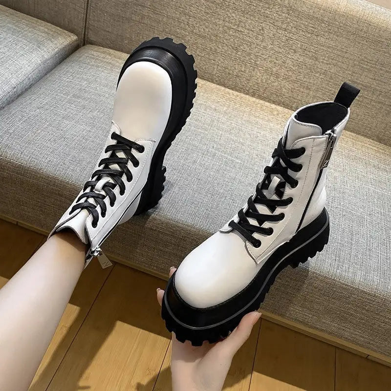 YiXin Fall Winter Boots for Women 2022 Thickened Warm Soft Side Zipper Plain Color Leather Boots Women Shoes