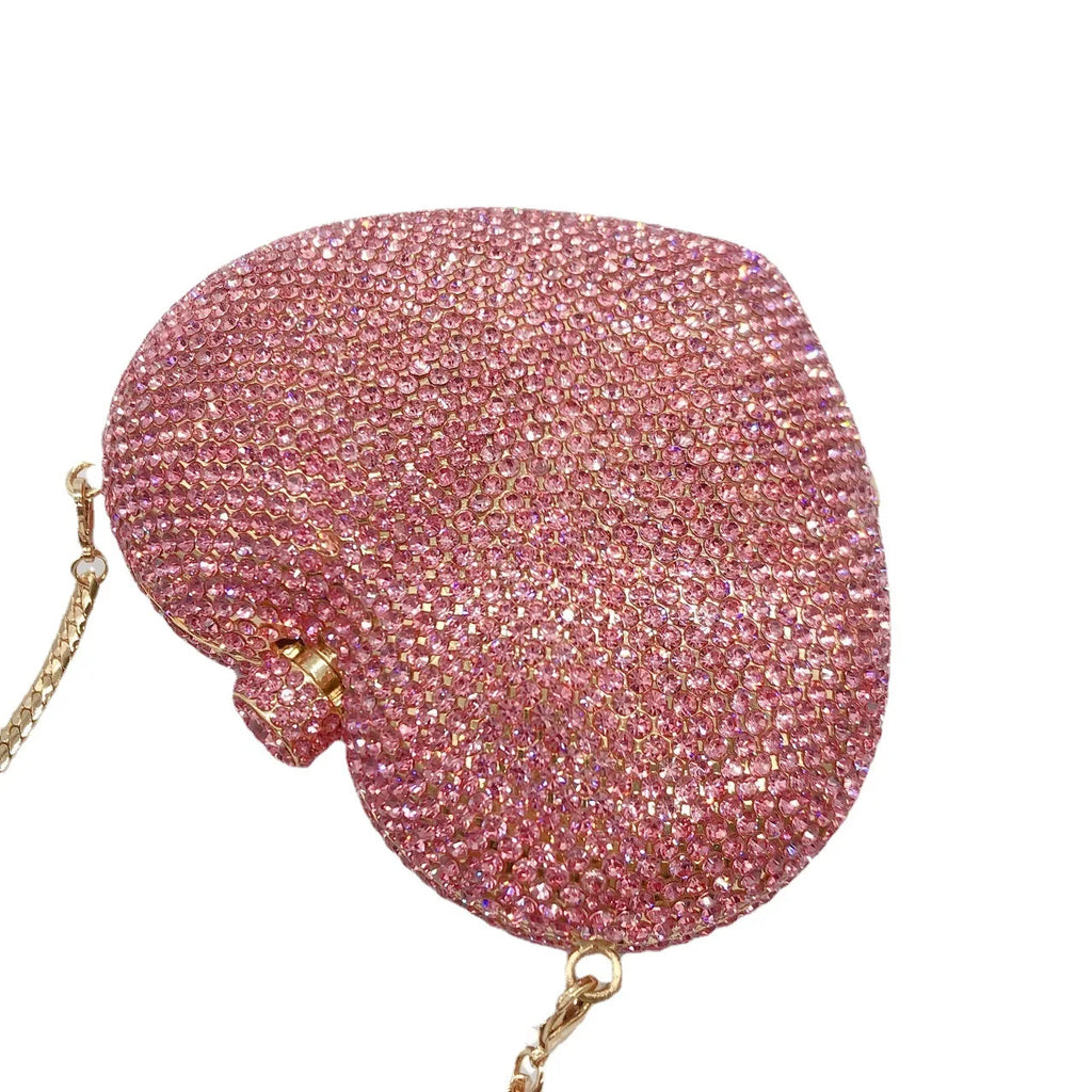 Factory Luxury Clutches Evening Bags Pink Heart Rhinestone Bag Heart Shape Purse Crystal Handbag Party Bags Women