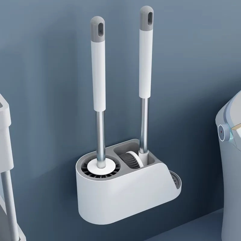 Hot Sale Household Wall Mounted Toilet Cleaning Brushes and Plunger Set No-drilling  for Bathroom