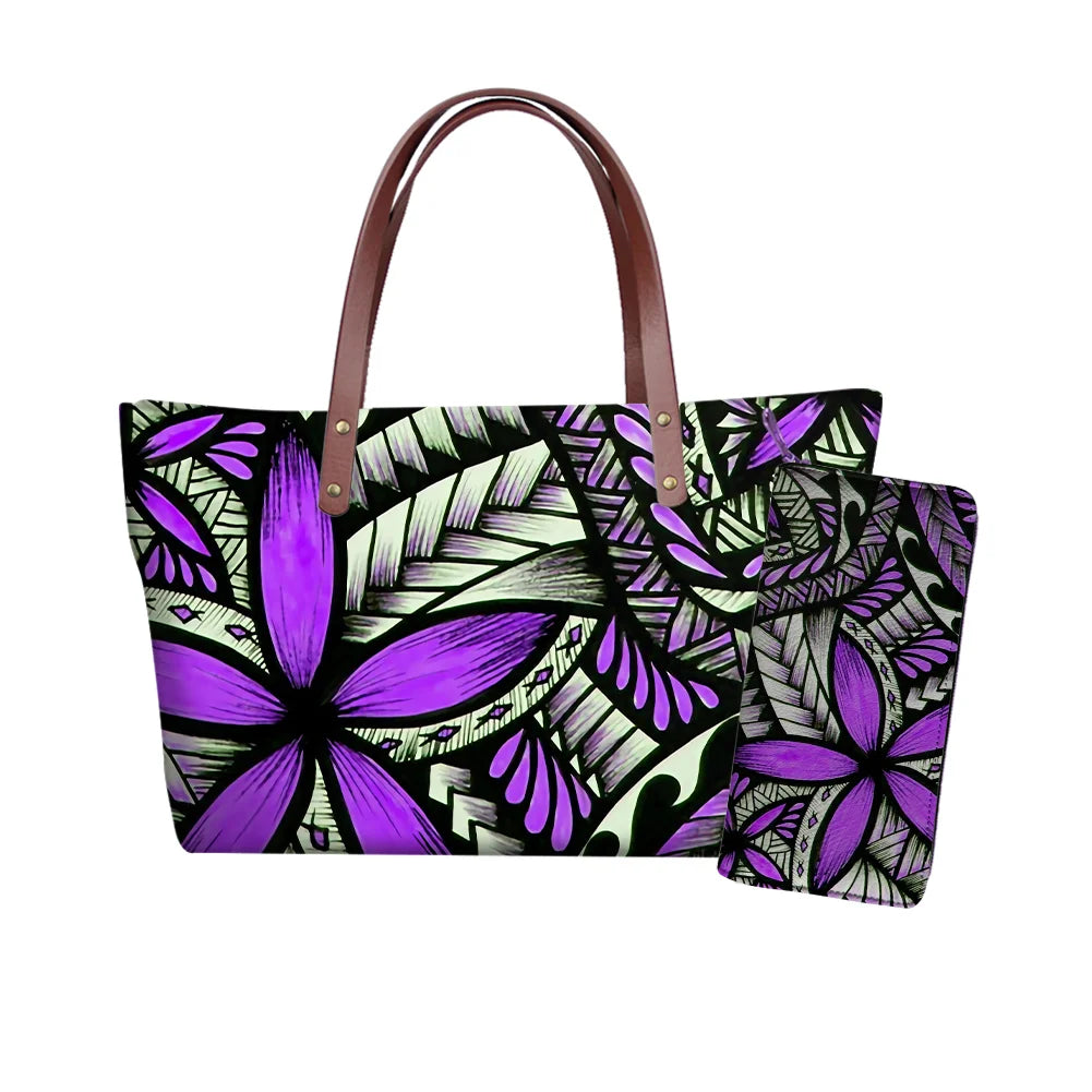 Traditional Tribal Polynesian Print Satchel Handbag Set Young Girls Hand Bags and Purses for Women Luxury Custom Purse with Logo
