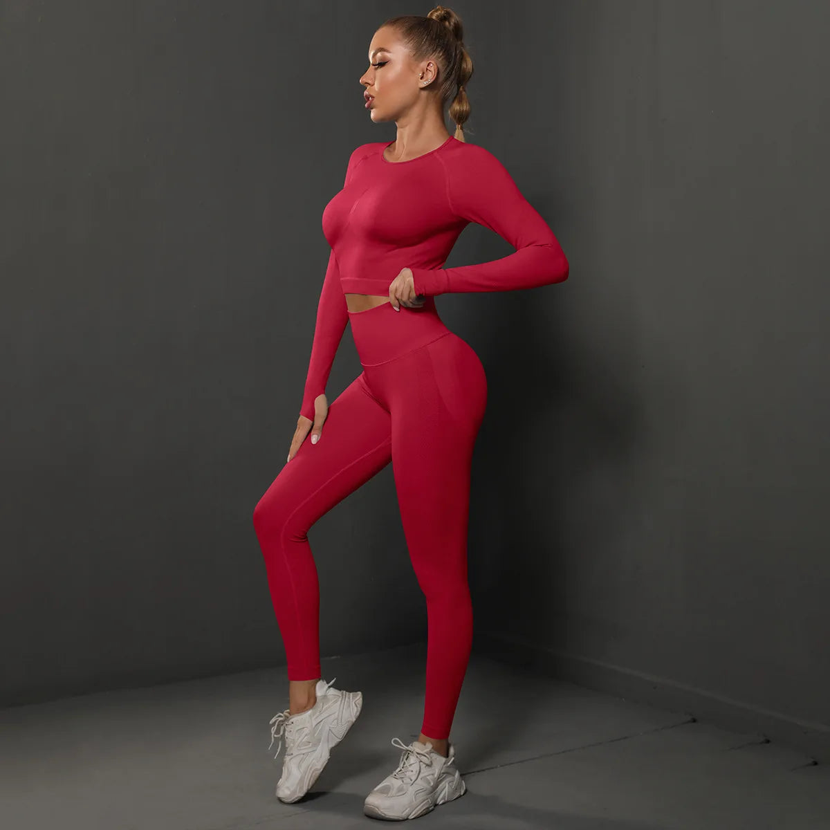 YWYSKAF-6600 High Quality Women's Good Elasticity Two Piece Sports Suit Ladies Fitness Gym Wear Fashion Yoga Suit