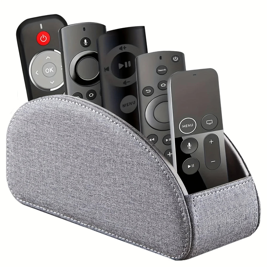 Faux Leather Remote Control Holder with 5 Compartments, Multifunctional Desktop Storage Box/Remote Organizer Caddy/Pen Case/Home