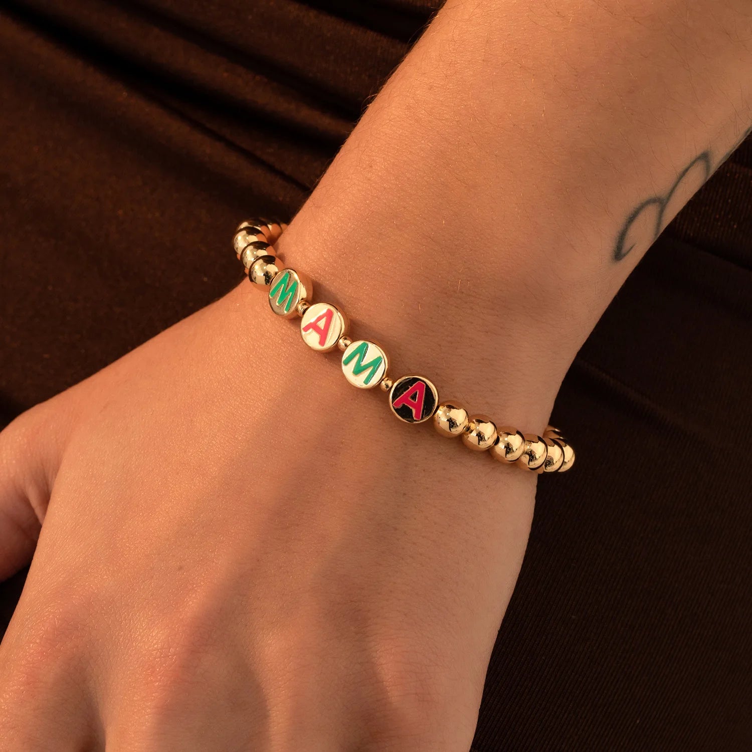 Lateefah Trendy DIY Personalized Gold Plated Women's Copper Colorful Drop Oil Enamel Letters Beaded Bracelet