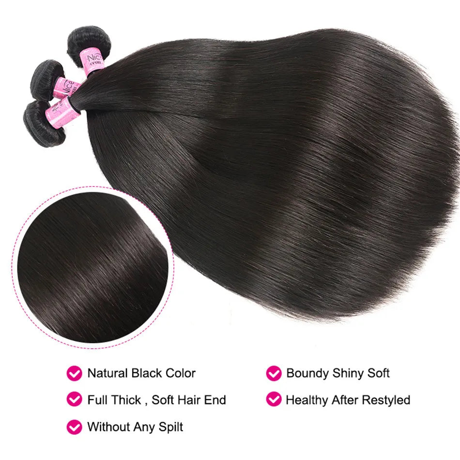 UNICE HAIR 30 Inch Brazilian Bone Straight Hair Bundles 100% Human Hair Weave Bundles Straight Virgin Human Hair 1/3/4 Bundles