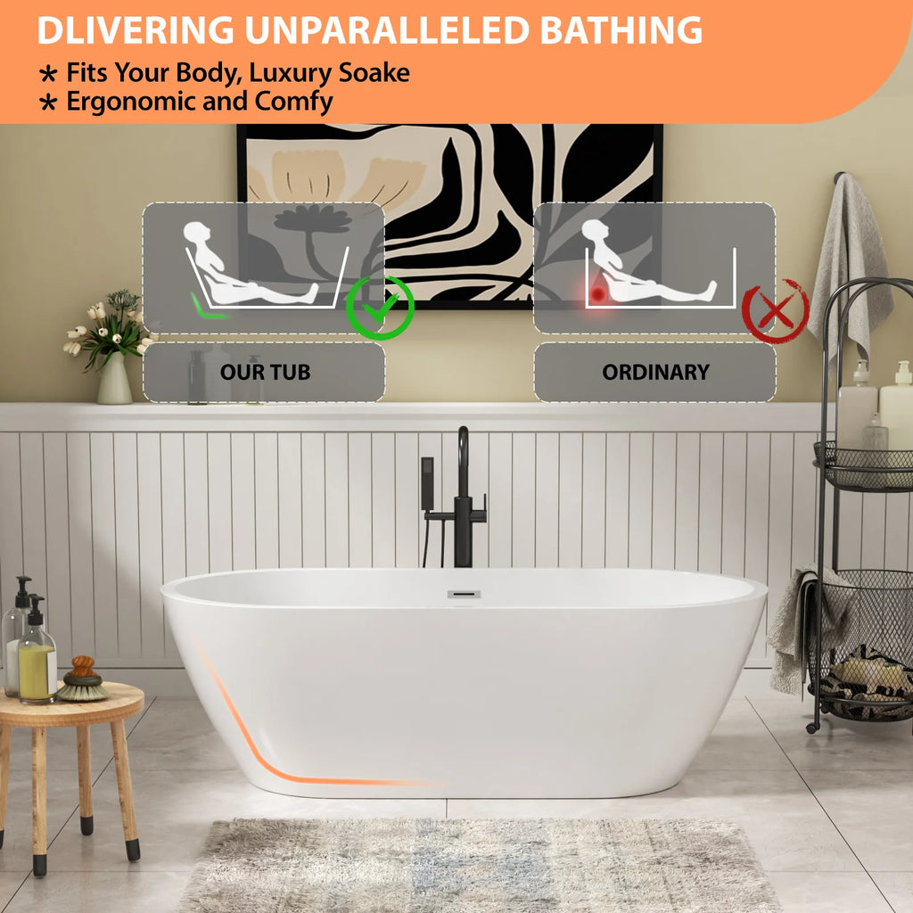 Sarlai Group  67-Inch Freestanding Acrylic Bathtub Eco-Friendly Portable Design 60gal+ Capacity Modern Glossy White