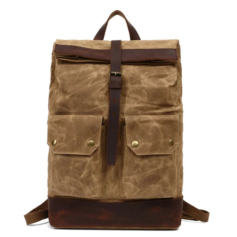 MUCHUAN 2303 Waxed Canvas Leather Backpacks for Men Wholesale Roll Top Hiking Camping Rucksack Knapsack Bags