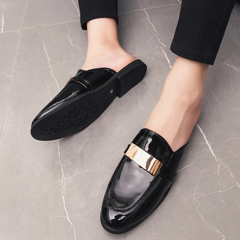 Patent Leather Half Shoes Backless Fashion Summer Slippers Comfortable Summer Men Casual Shoes