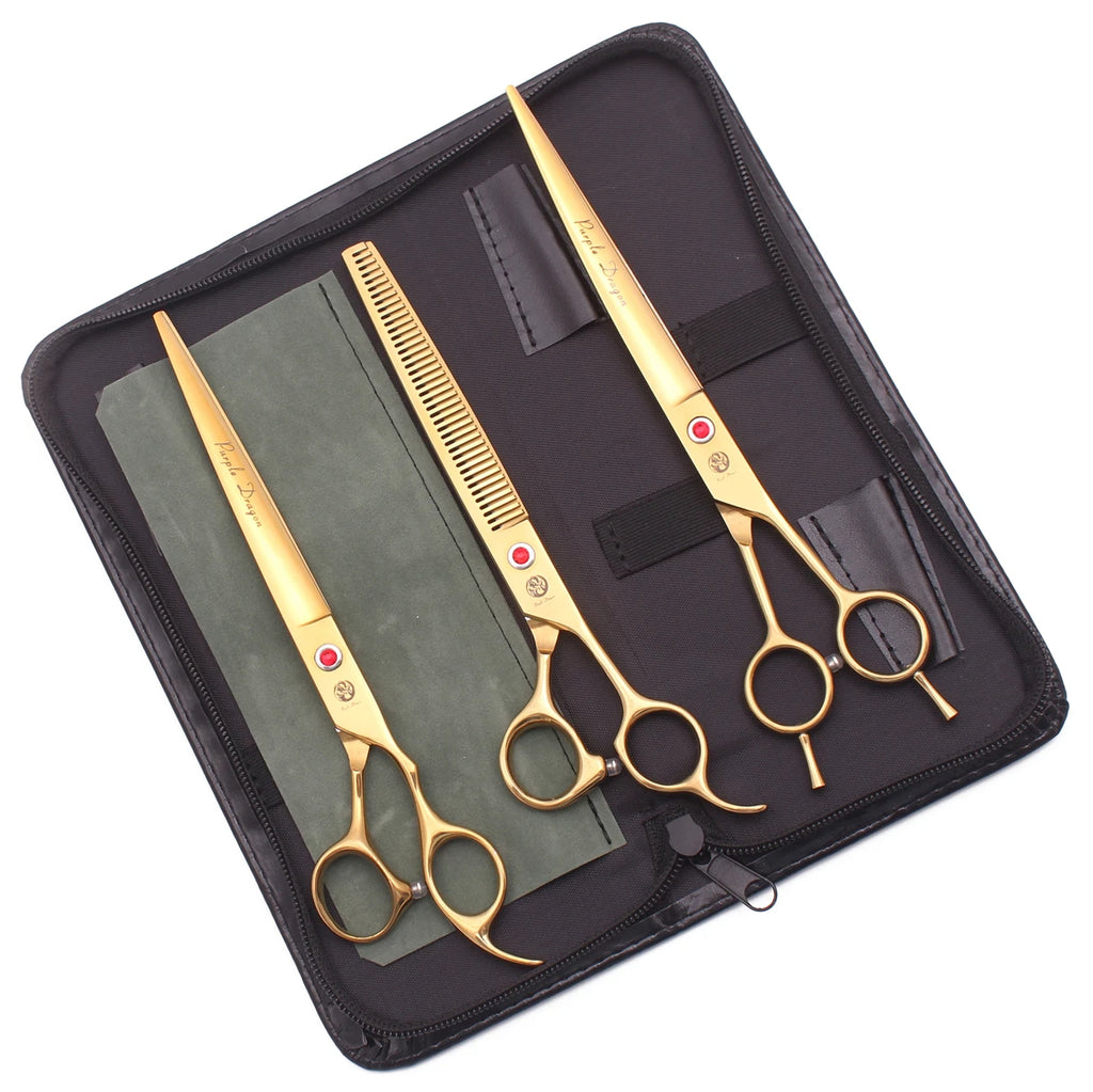 Purple Dragon Pet Grooming Scissors Kit 7.5" 8" Stainless Rainbow Straight Shears for Dogs Thinning Shears Curved Shears Z3005