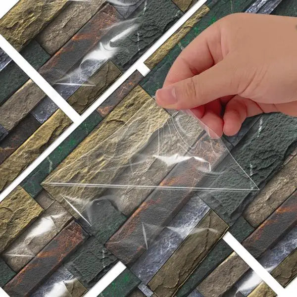 Self-Adhesive Retro Stone Brick Peel and Stick Backsplash Tiles Detachable Wall Sticker for Kitchen and Bathroom