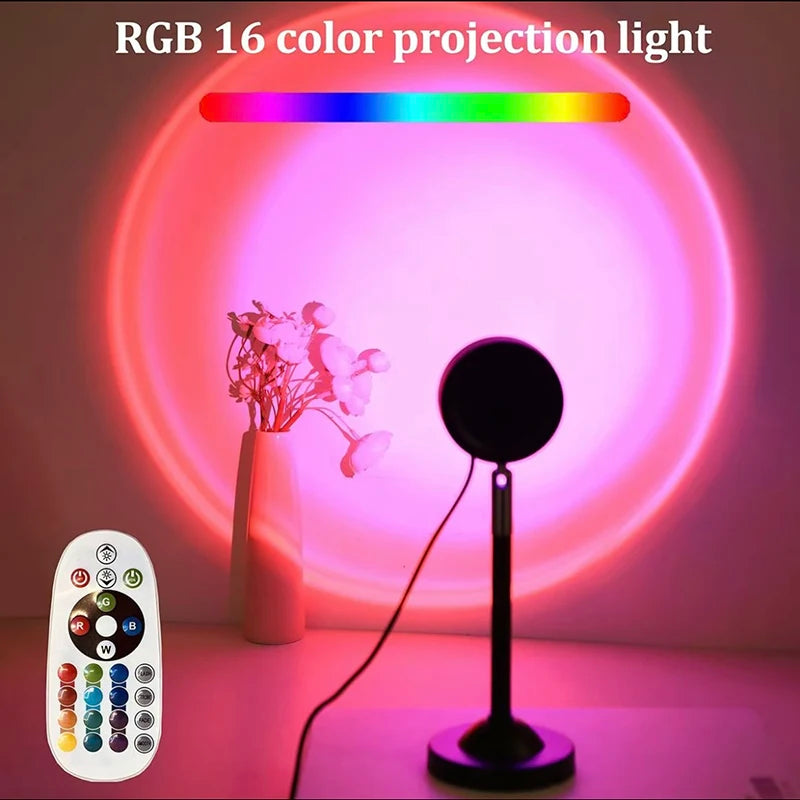 Hot Sale Led Sunset Lamp 16 Colors Rgb With Remote Control Rainbow Projection Night Light Led Sunset Light