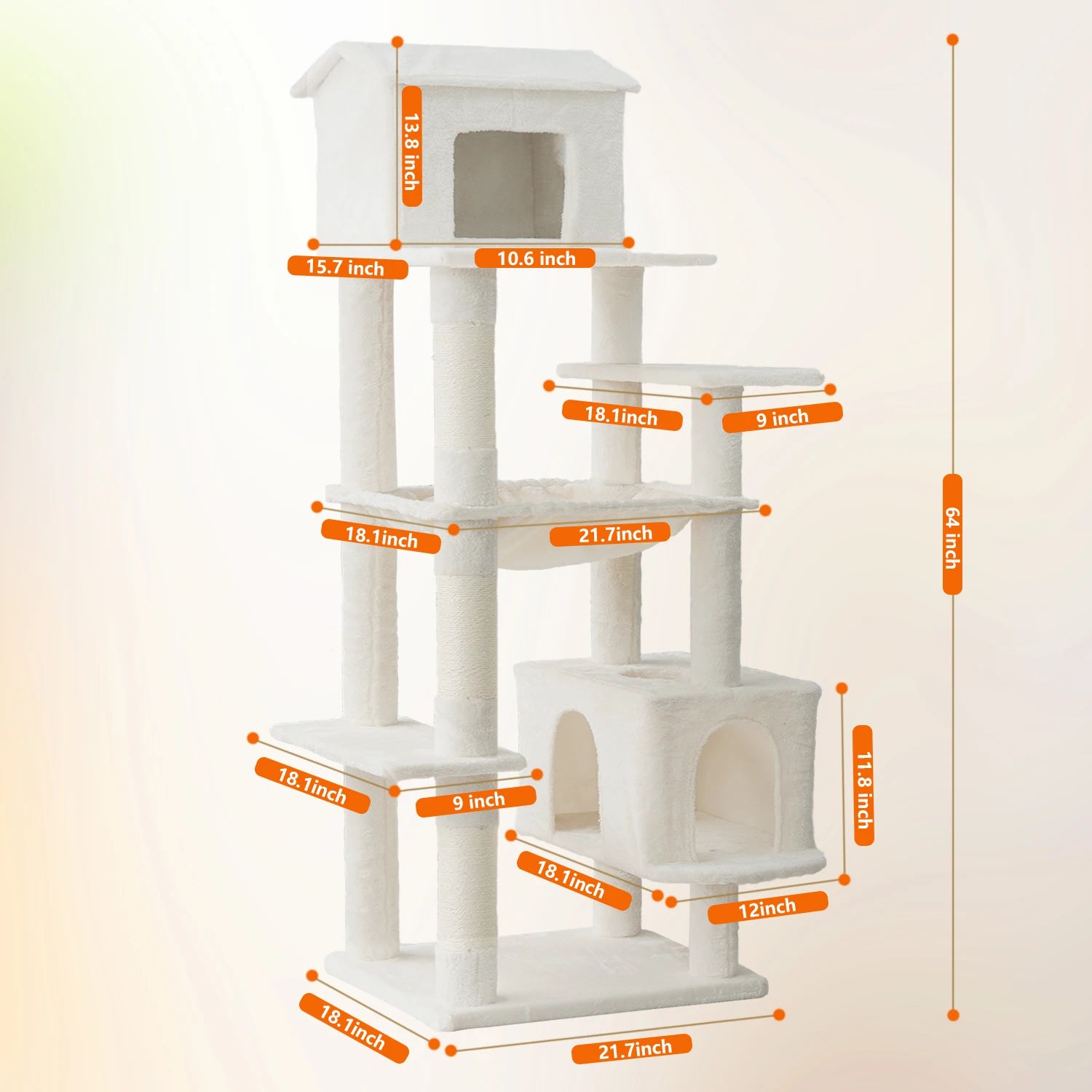 Modern Luxury Large Beige  Multi Layer Plush Cat Tree with Hammock Grab Post Carton Packed for 4-5 Cats Free Shipping US