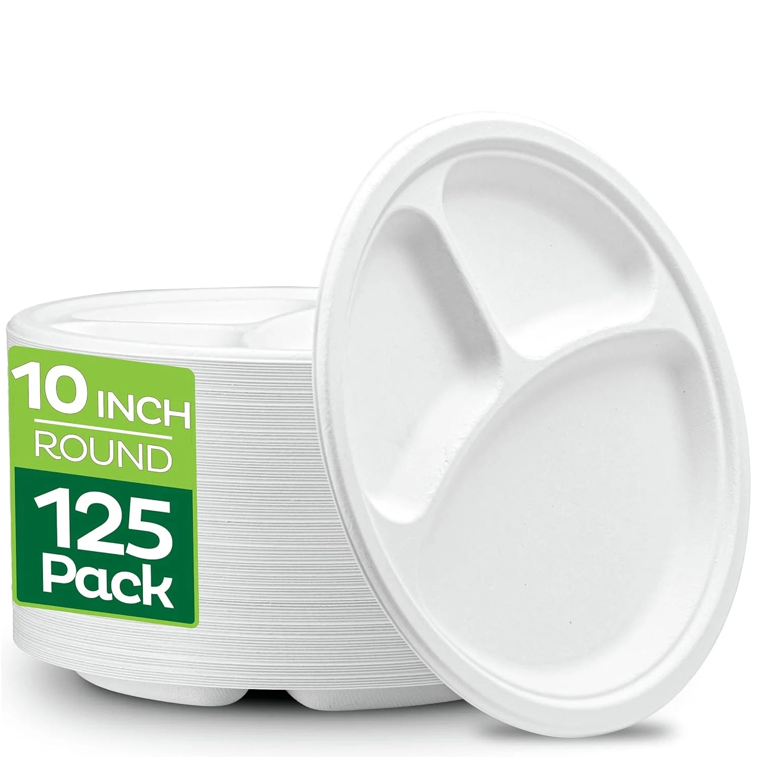 PFAS-Free 125-Pack 10 Inch 3C Heavy Duty Disposable Sugarcane Bagasse Paper Pulp Plate 100% Compostable Color Enamel Technique