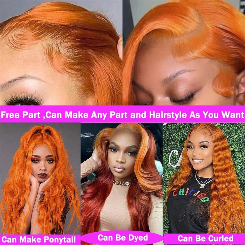 Wholesale Raw Human Hair Ginger Body Wave Wig 13x4 hd Human Hair Lace Front Wig 180% Brazilian Lace Frontal Wig for Black Women