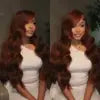 34 Inch Reddish Brown Body Wave HD Lace Front Human Hair Wig PrePlucked 13x4 Colored Human Hair Glueless Lace Frontal Wigs