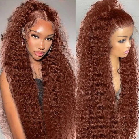 Raw Indian Hair Reddish Brown Kinky Curly HD Lace Frontal Wig Glueless Transparent  Lace Front Human Hair Wigs for Black Women