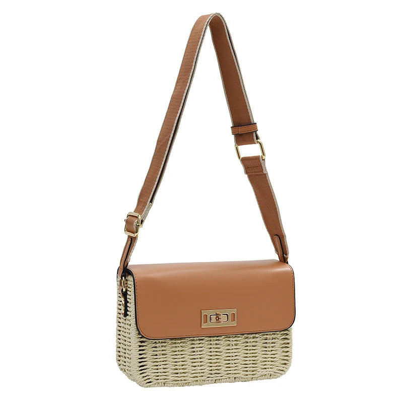 Summer Women's Female Straw Shoulder Bag - Small Flap Crossbody Bags for Women - Luxury Women's Bag with Cell Phone Purse