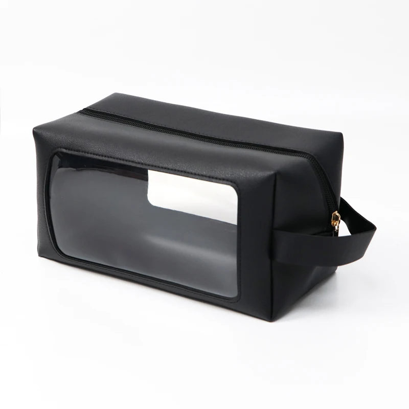 Portable Transparent PVC Toiletry Bags PU Leather Waterproof Zipper Wash Bag Women Makeup Cosmetic Bag for Traveling