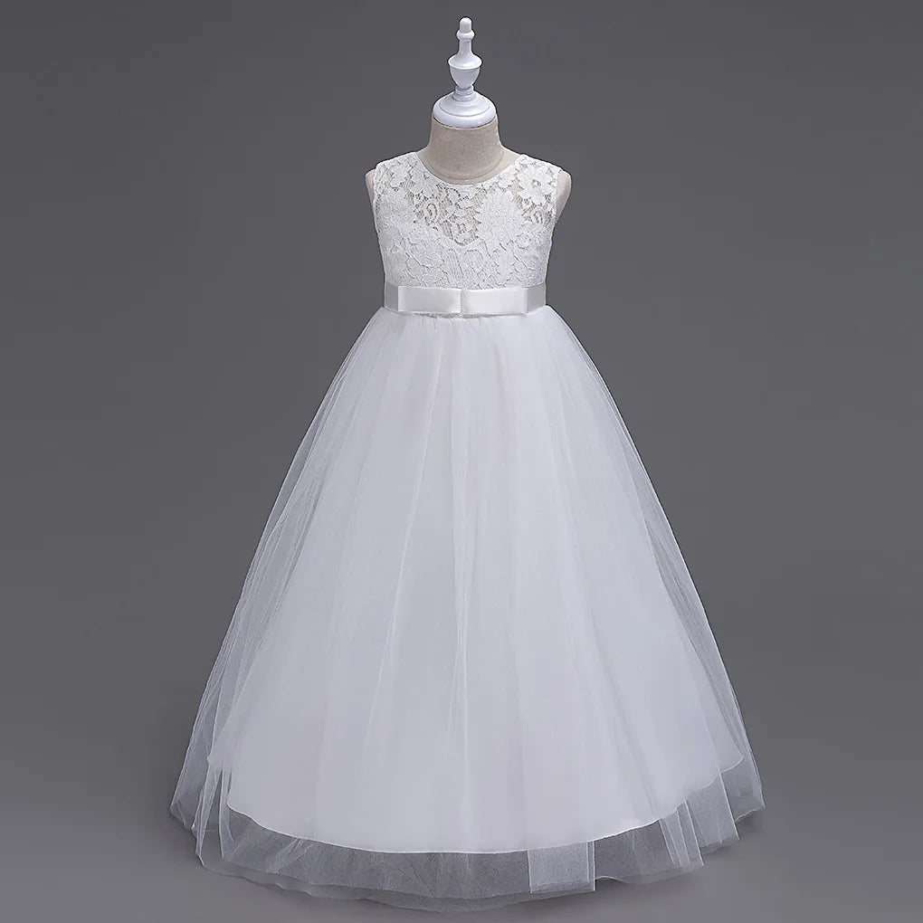 Morili  Good Quality Puffy Ball Gown Little Girl Dress Floor Length Appliqued Lace Tulle  Flower Girl Dresses  Bowtie MFA9999