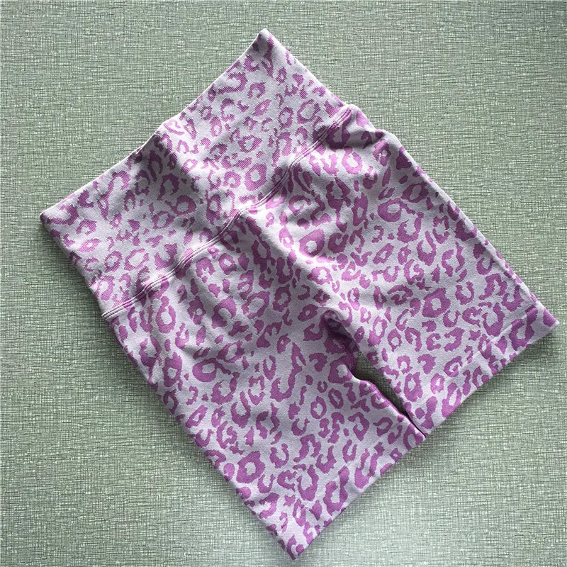 Newly Designed Leopard Print High Waist Elastic Waist Yoga Shorts Plus Size Quick Drying Women's Seamless Sports Shorts