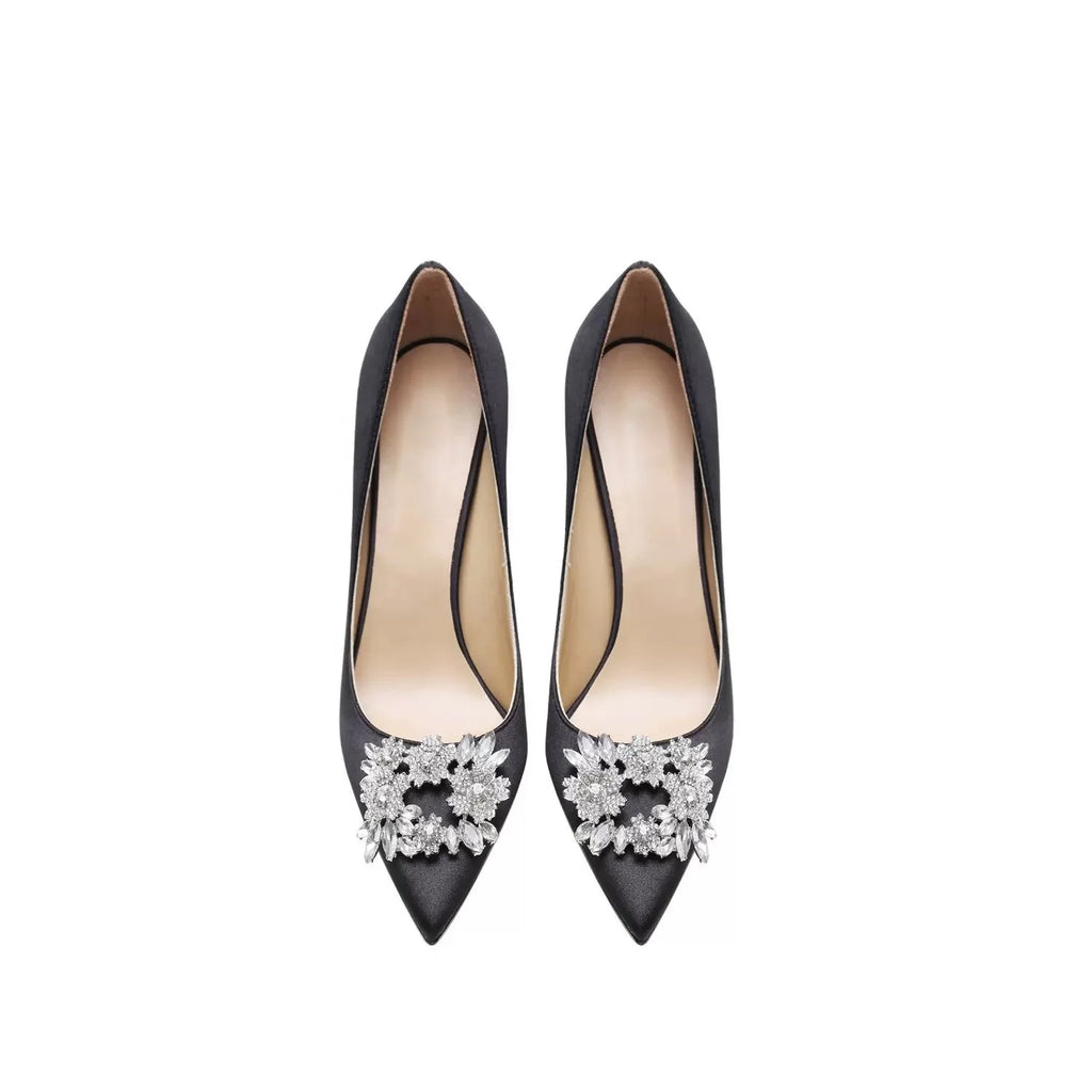 Zapatos De Mujer  Elegant White Heels Sandals Pumps Shoes Thin Heel Bridal Wedding Heeled Shoes Flat Feature Bling Rhinestone