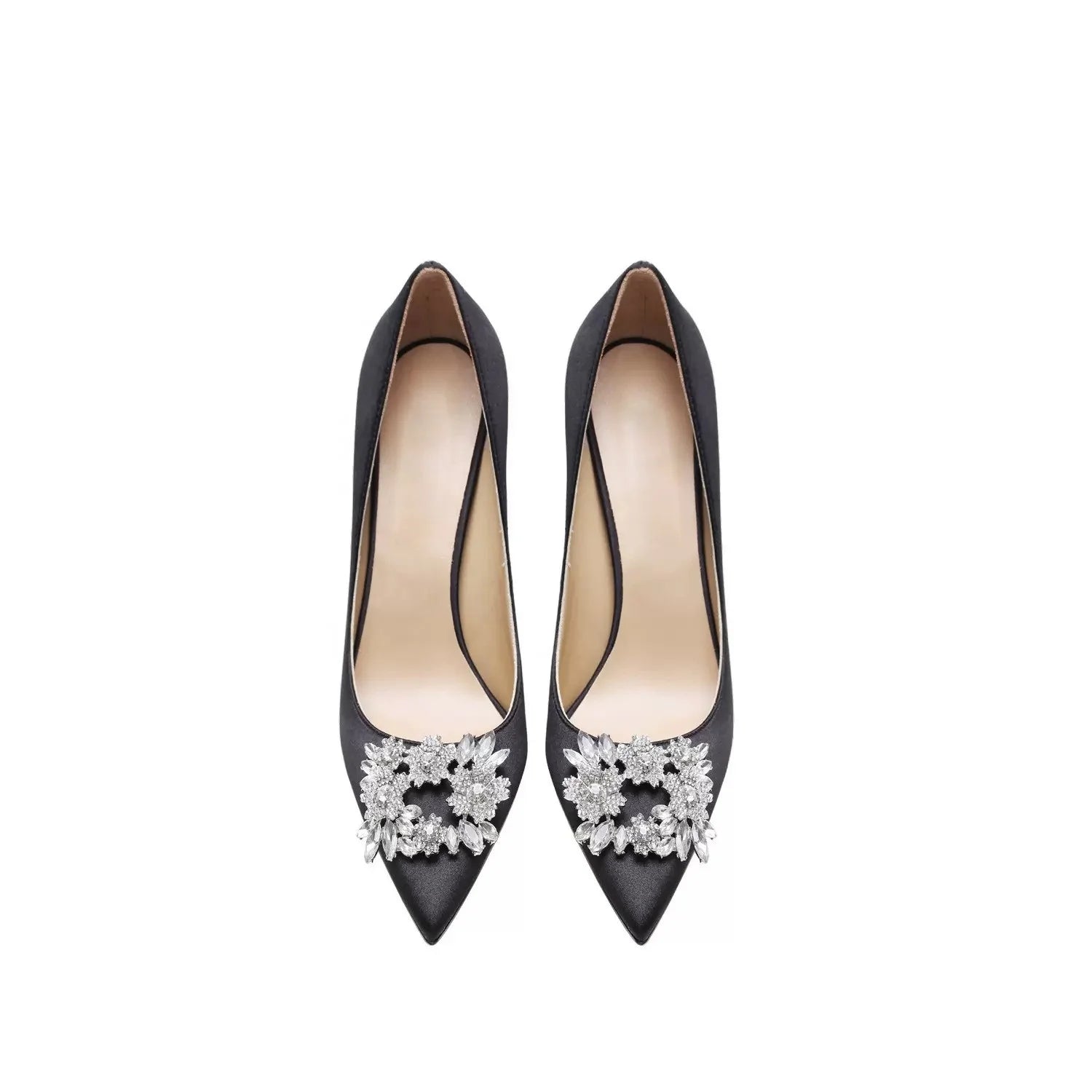 Zapatos De Mujer  Elegant White Heels Sandals Pumps Shoes Thin Heel Bridal Wedding Heeled Shoes Flat Feature Bling Rhinestone