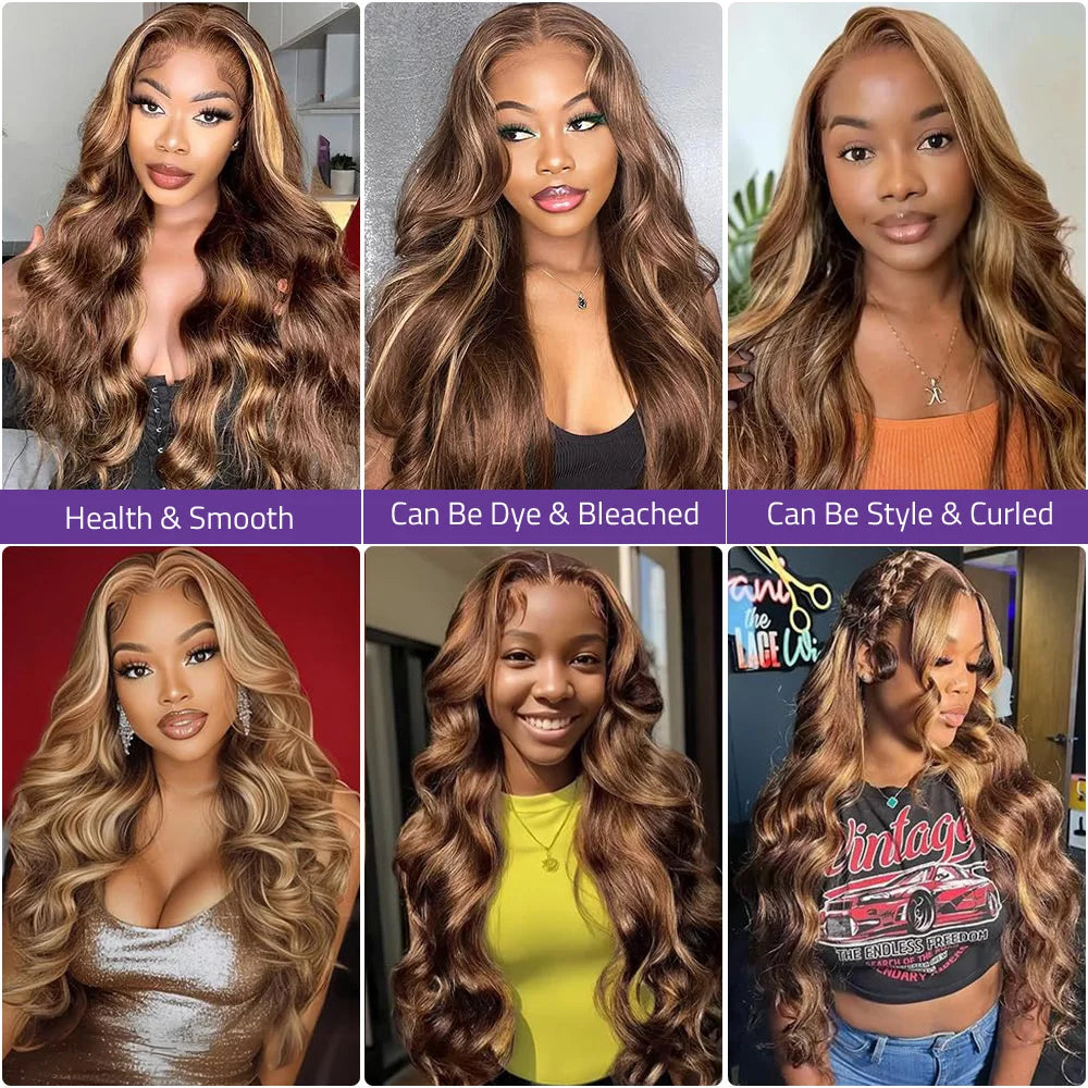 Raw Brazilian P4/27 Blonde Highlight Body Wave Lace Front Human Hair Wig HD 13X4 Lace Frontal Wigs for Black Women