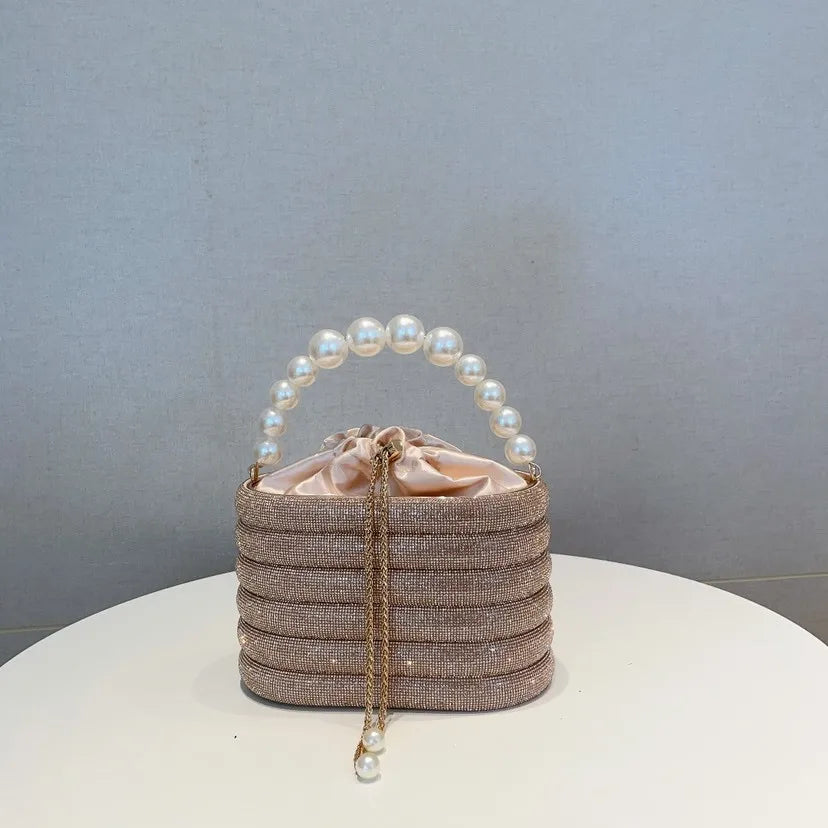 Pearl Handle Evening Clutch Bag with Candy Pattern Daily Use Long Strap for Wedding and Party Events