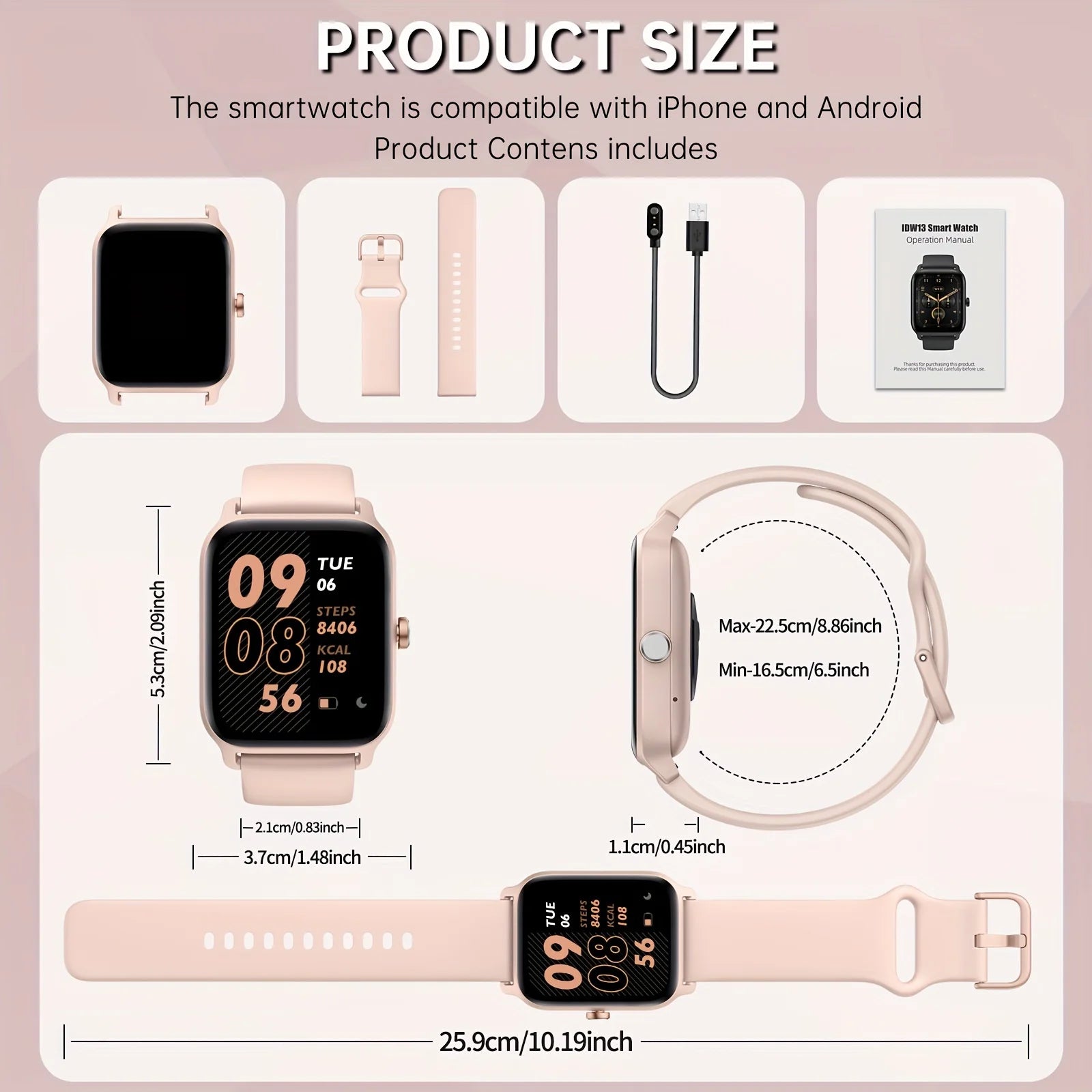 Smartwatch Gift for Men and Women, 1.8" HD Full Touch Screen, Make & Receive Calls, Message Notifications, 100+ Sports Modes