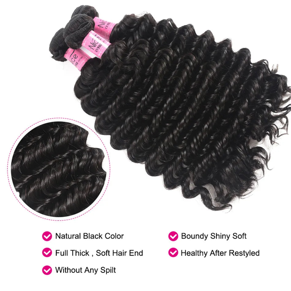 UNice Hair Peruvian Deep Wave Human Hair Hair Bundles 1/3/4 PCS 100% Human Hair Sew In Weaves 12-26 Inch Remy Hair Weave Bundles