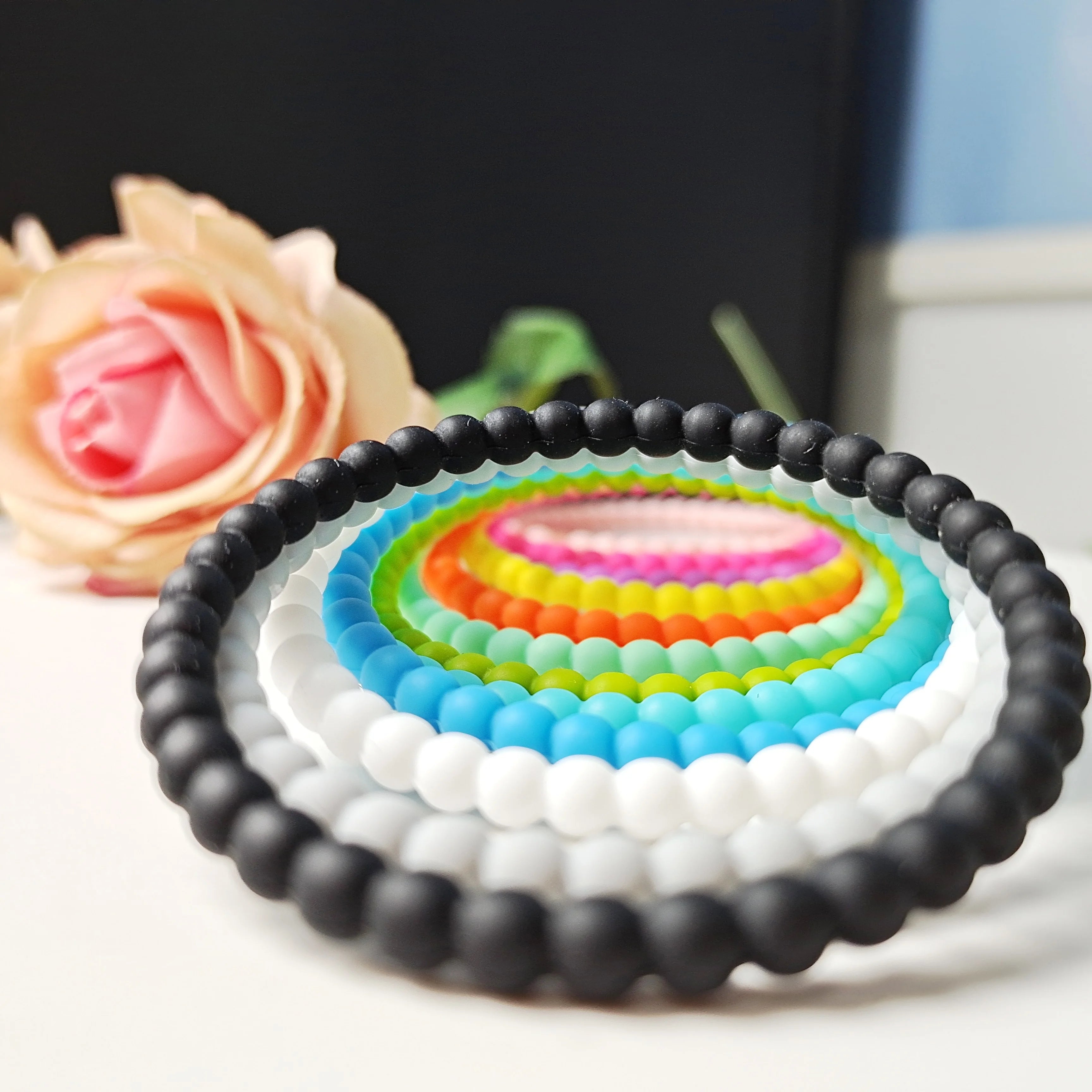 New Design 50 mm Beaded  Bangle Bracelet Stackable Silicone Bracelet