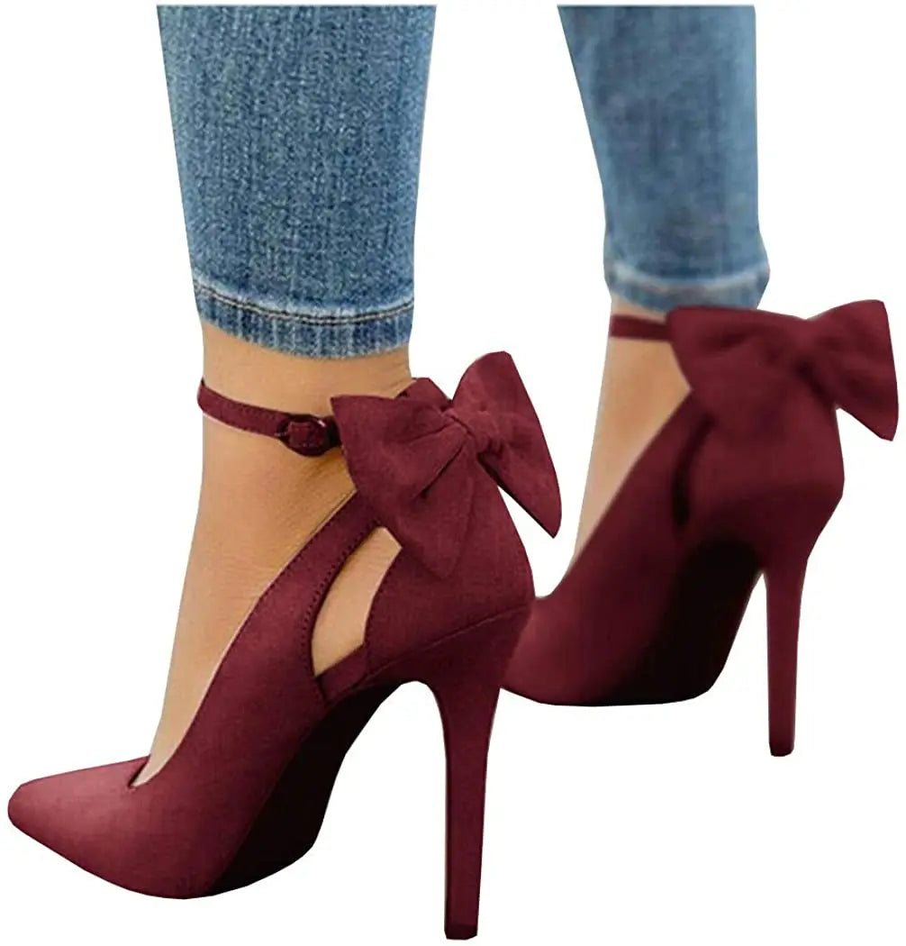 Gotrays Women's Pointed Toe High Heels Ankle Strap D'Orsay Pumps Shoes Bow Wedding Bowtie Back Dress Sandals