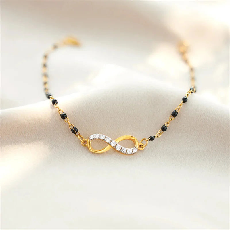 Dropshipping European and American Lucky 8 Sign Adjustable S925 Sterling Silver Drop Glue Enamel Infinity Bracelet for Women
