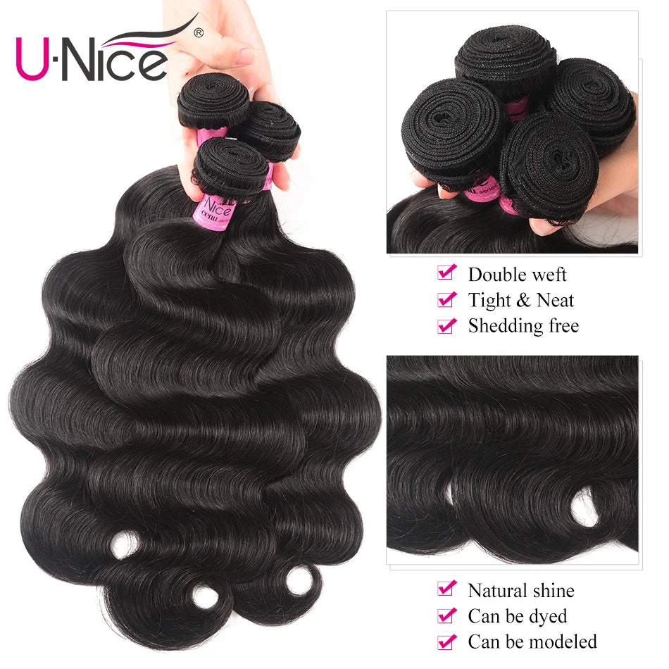 UNICE HAIR 4x4 Lace Closure With Malaysian Body Wave 3/4 Bundles with Lace Closures With Remy Hair Human Hair Bundles
