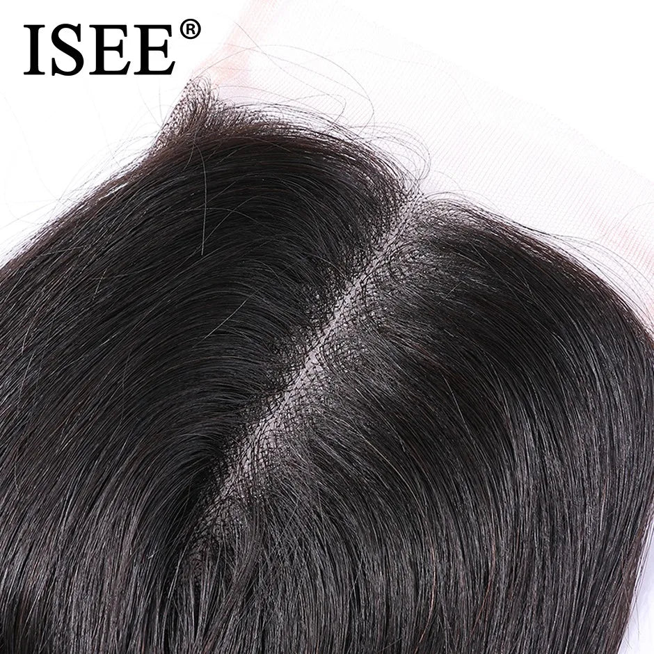 ISEE HAIR Peruvian Straight Hair Lace Closure HD 4"*4" Free Part 100% Remy Human Hair Medium Brown Lace Closure