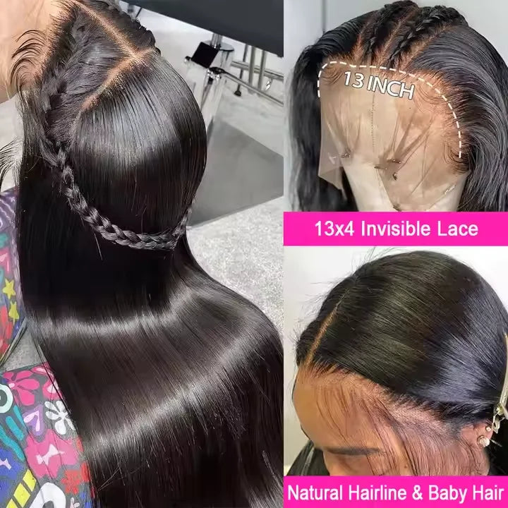 13X4 Long Straight Natural Swiss Lace Wigs Raw Indian Hair HD Lace Frontal Wig Bone Straight Human Hair Wig for Black Women
