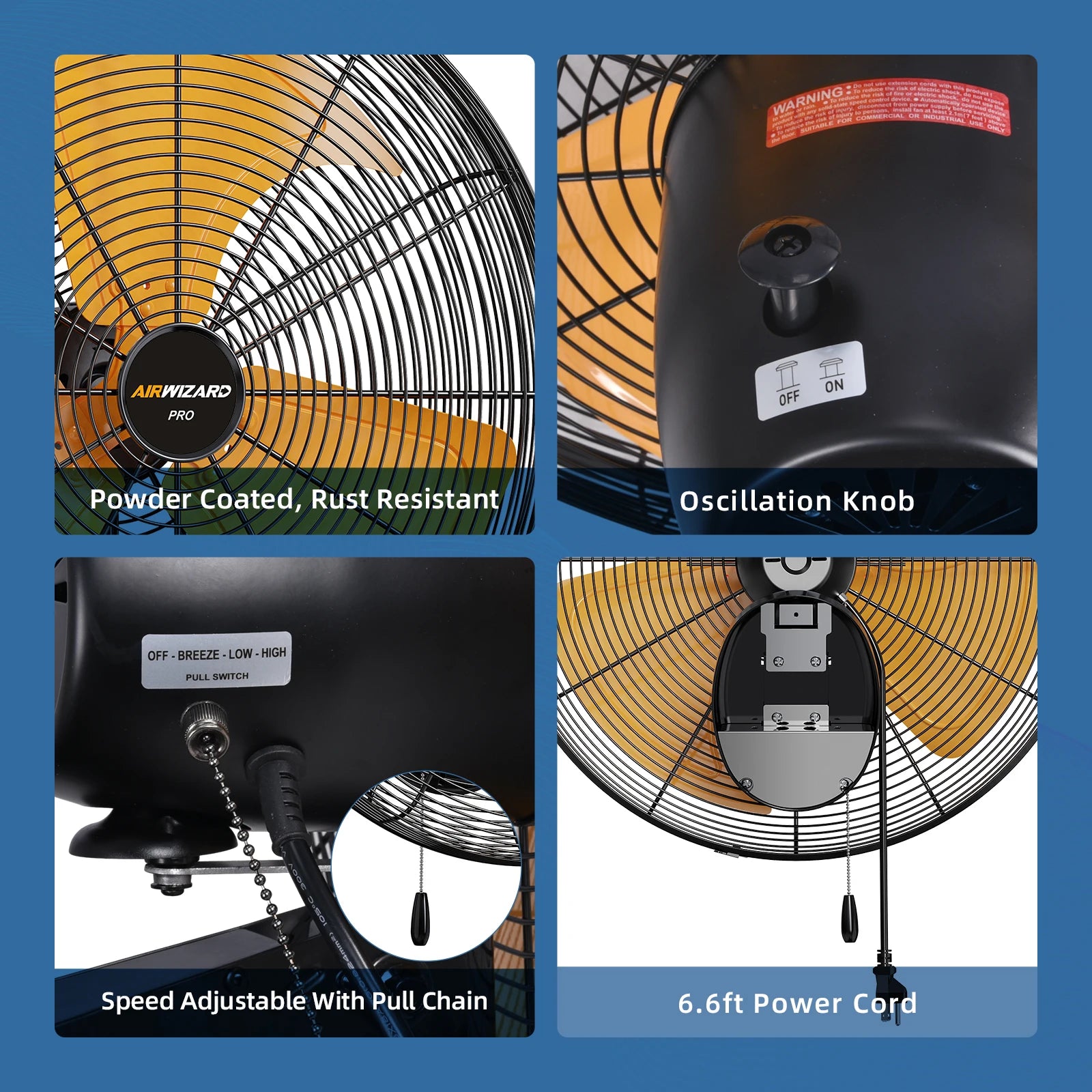 18 20 Inch Industrial Oscillating Wall Mount Fan High Velocity Heavy Duty Metal Blades 3 Speeds Wall Fans for Garage Shop