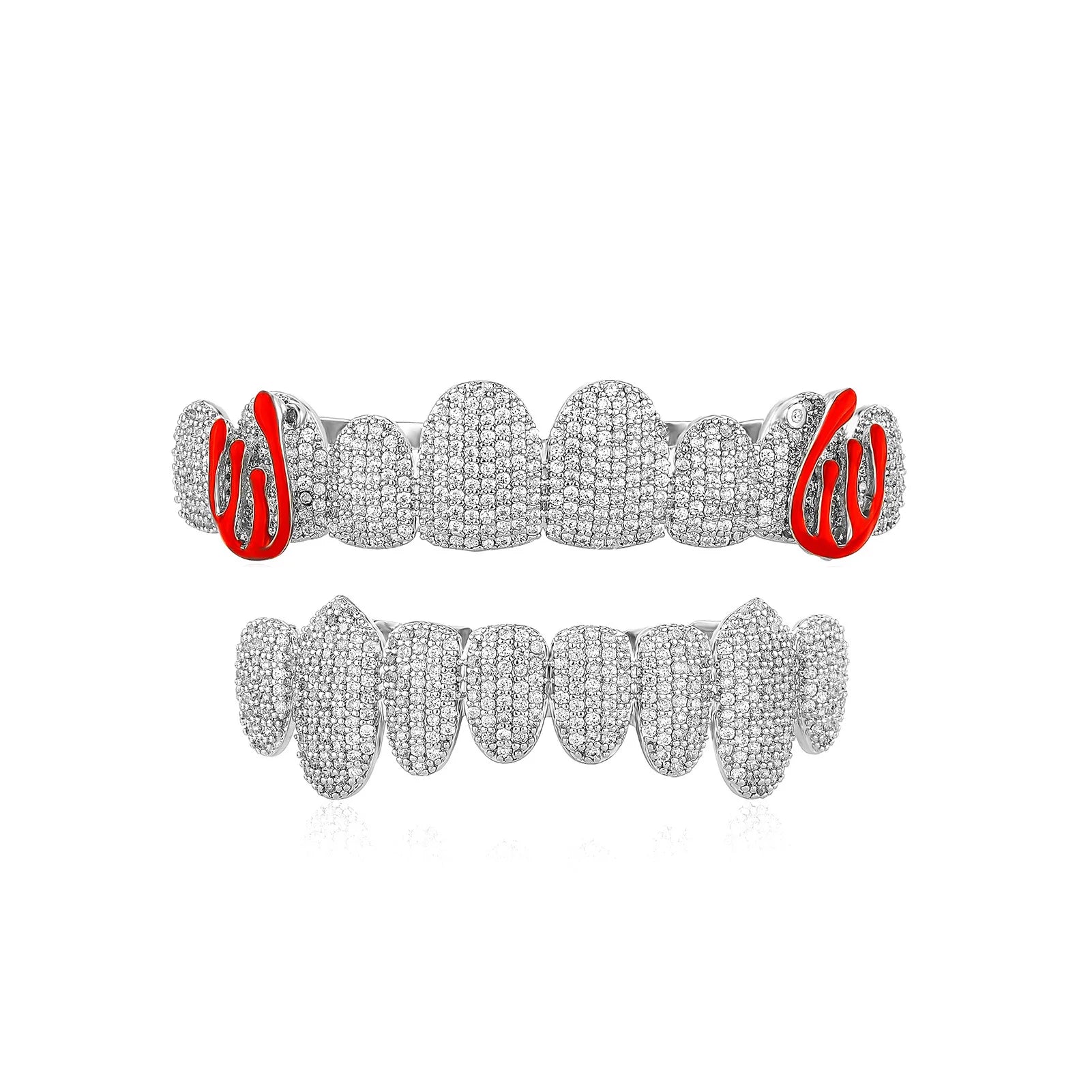 Hiphop Full Diamond Grillz Braces 8 Teeth Colorful Enamel Inlaid Diamond Online Shopping Seller Special Supply