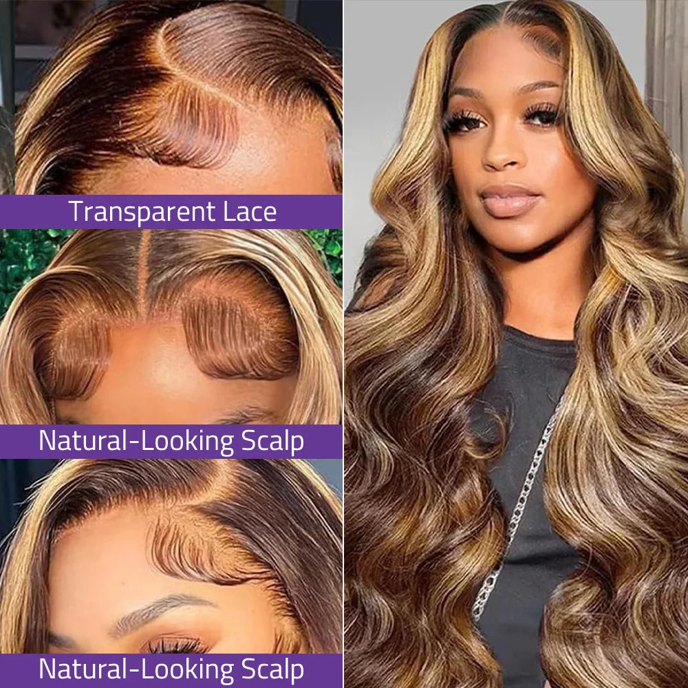 Raw Brazilian P4/27 Blonde Highlight Body Wave Lace Front Human Hair Wig HD 13X4 Lace Frontal Wigs for Black Women